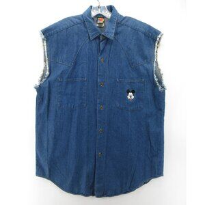 VINTAGE Mickey Mouse Shirt Large Disney Unlimited Denim Western Biker